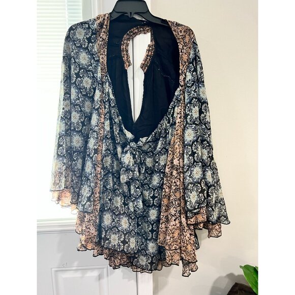 Free People Gabi Floral Print Tunic Dress Black Multi piece - Size Large - Picture 2 of 11